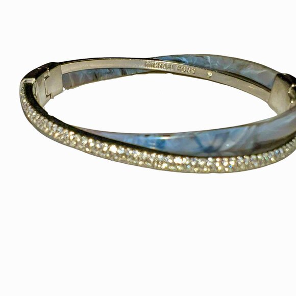 Michael Kors Valentine's Day Bangle Bracelet Silver Tone Gray and Pave Stones - Picture 1 of 3